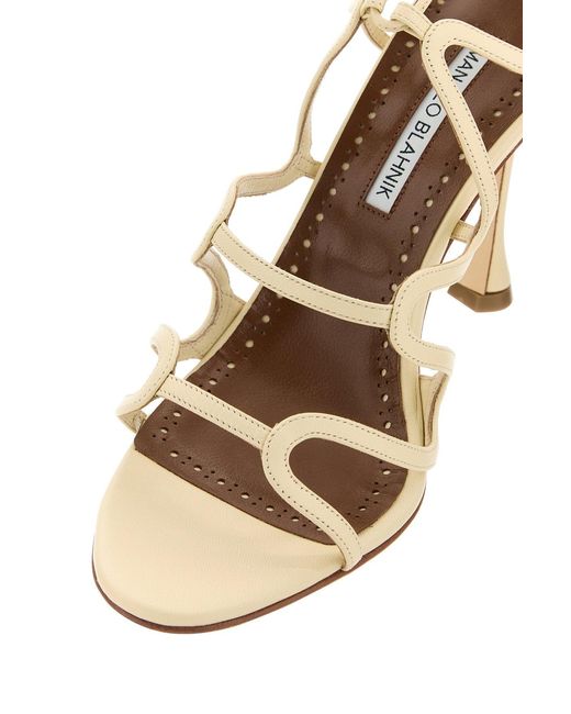 Manolo Blahnik White Cream Leather Fawda Sandals