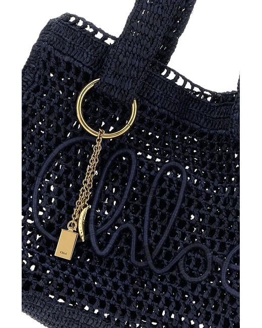 Chloé Black Navy Blue Raffia East-west Summer Banana Shopping Bag