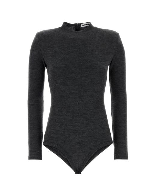 Jil Sander Black Charcoal Wool Bodysuit
