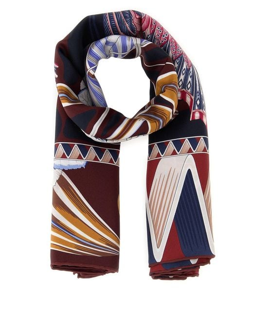 Ferragamo Blue Printed Silk Foulard