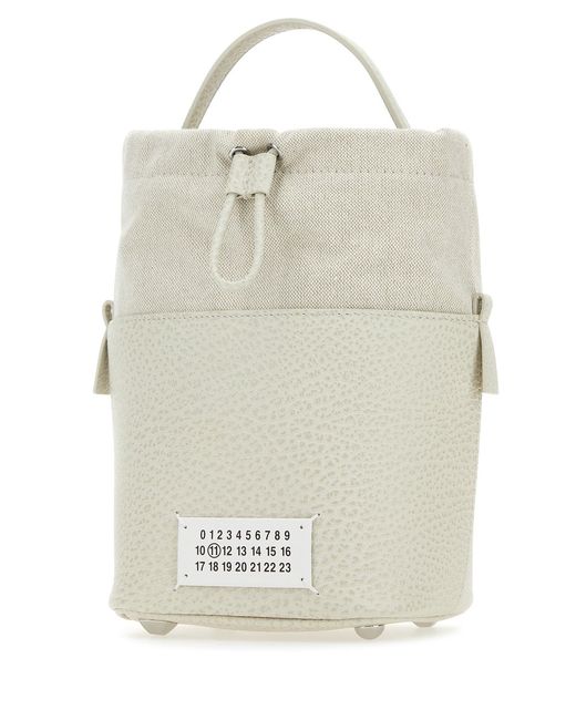 Maison Margiela White Chalk Leather And Canvas Mini 5Ac Bucket Bag