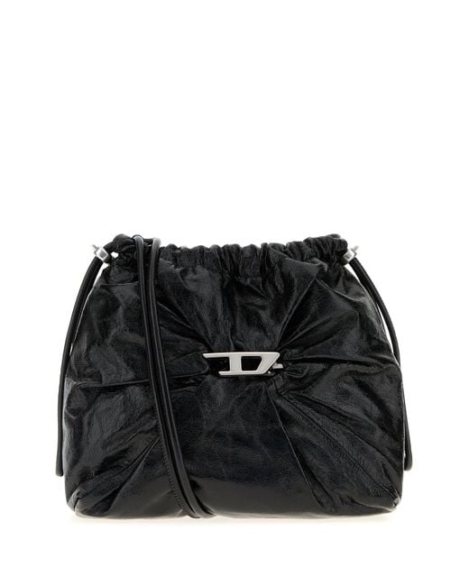 DIESEL Black Leather Scrunch-d Bucket Bag
