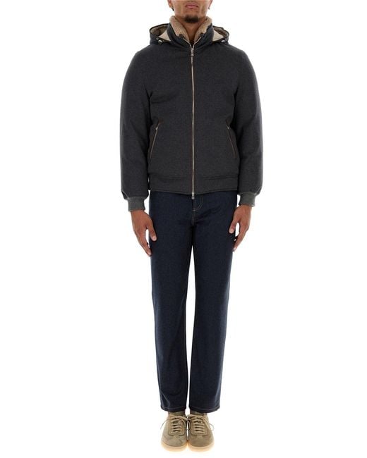 Brunello Cucinelli Black Graphite Wool Padded Jacket for men