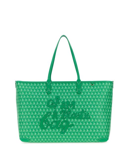 Anya Hindmarch Green Printed Canvas I Am A Plastic Bag Shopping Bag