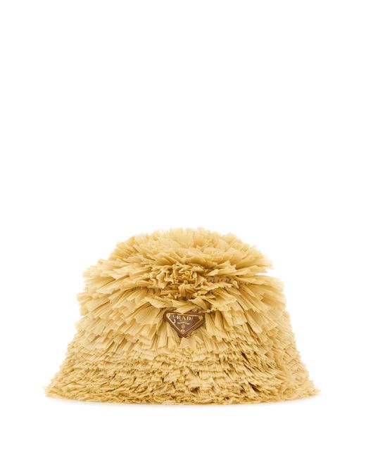 Cappello da pescatore in rafia decorato di Prada in Metallic