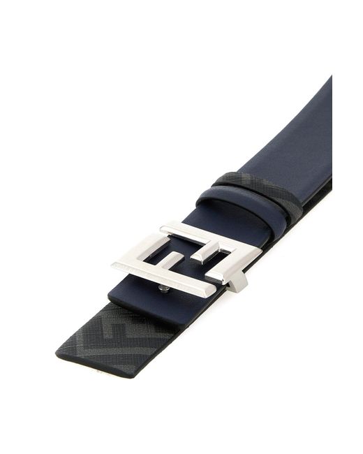 Cintura reversibile Squared FF in pelle blu navy di Fendi in White da Uomo