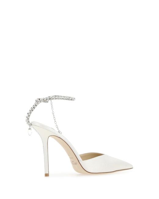 Jimmy Choo White Ivory Satin Saeda 100 Pumps