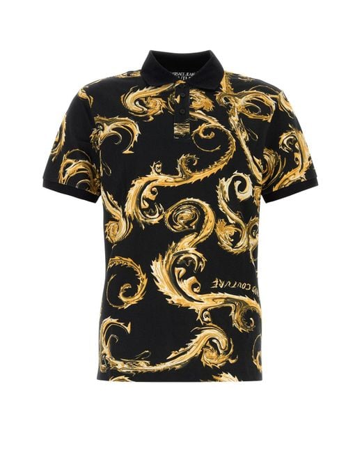 Versace Jeans Black Printed Piquet Polo Shirt for men
