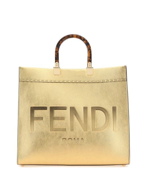 Fendi Gold Leather Medium Sunshine Shopping Bag in Natural Lyst