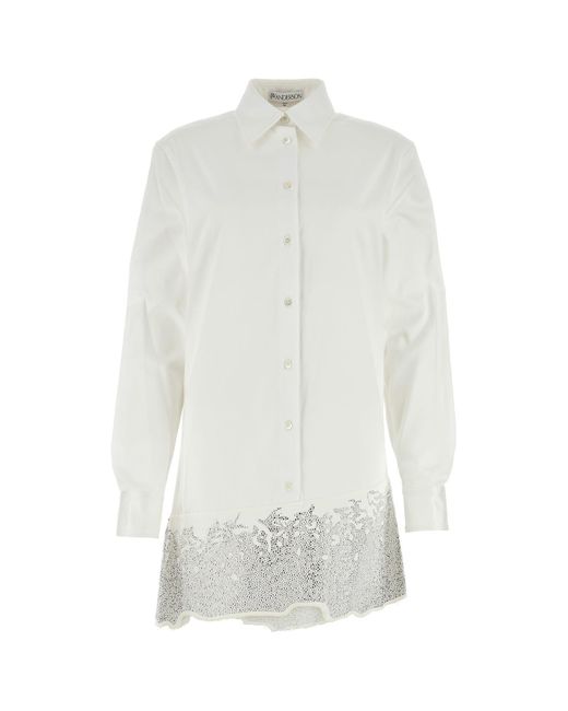 J.W. Anderson White Distressed Glitter Hem Tunic Shirt Dress