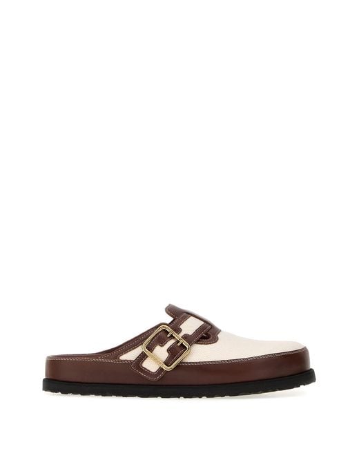 Birkenstock Brown Two-tone Leather And Canvas Boston Slippers for men