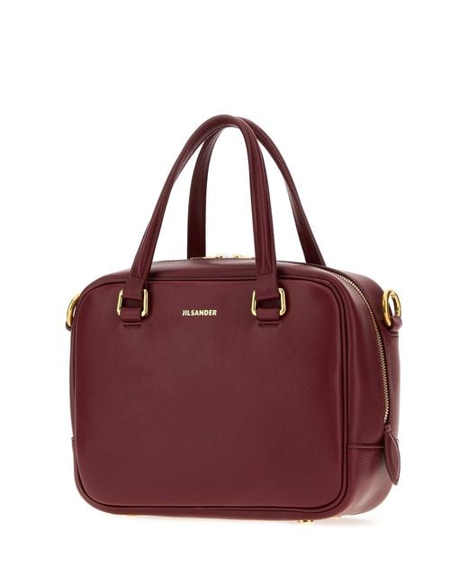 Jil Sander Red Burgundy Leather Small Vision Handbag
