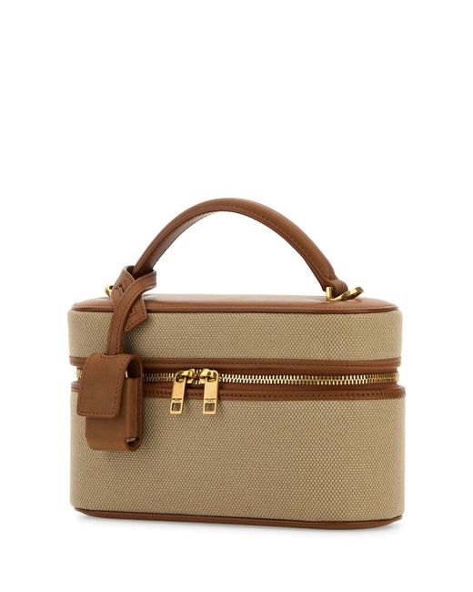 Borsa a mano Vanity in tela cappuccino di Saint Laurent in Brown