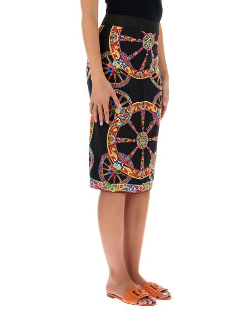 Dolce & Gabbana Black Dolce & Gabbana Printed Charmeuse Skirt