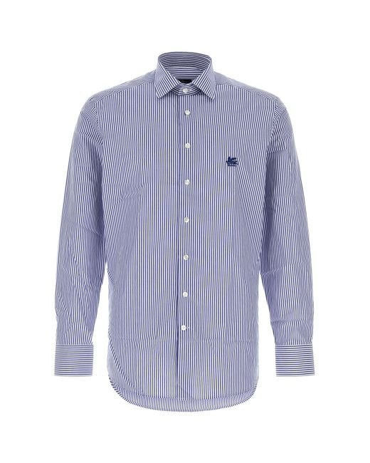 Etro Blue Embroidered Poplin Shirt for men