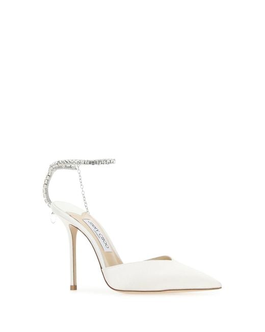 Jimmy Choo White Ivory Satin Saeda 100 Pumps