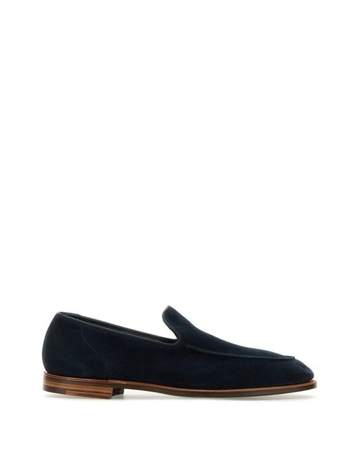 Crockett and Jones Navy Blue Suede Salcombe Loafers for men