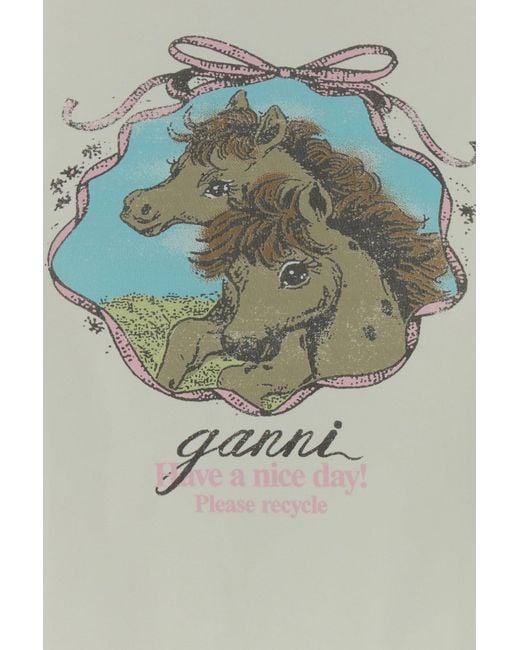 Ganni White Ivory Stretch Cotton T-shirt