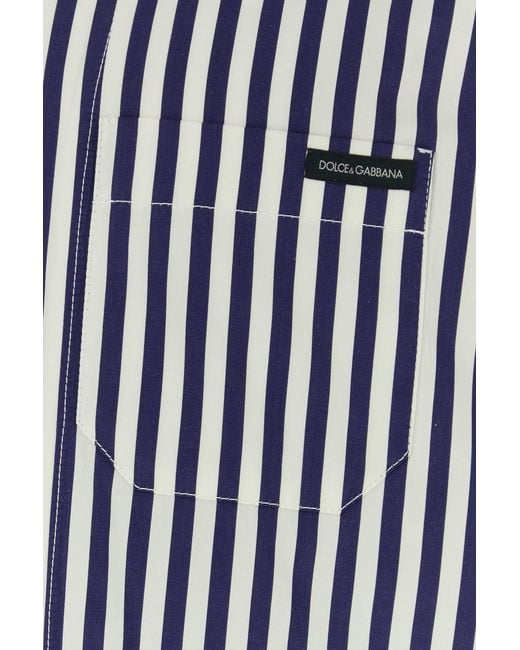 Dolce & Gabbana Blue Embroidered Poplin Shirt for men