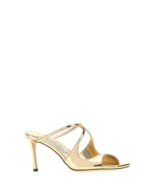 Jimmy Choo Metallic Gold Leather Anise 75 Mules
