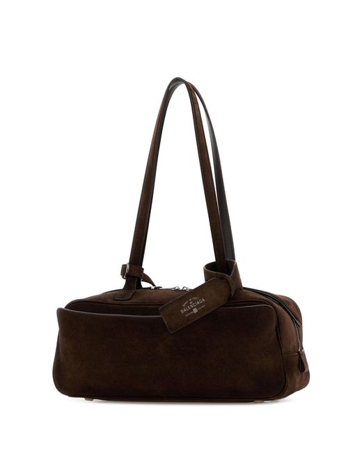 Balenciaga Black Dark Brown Suede Small Carrie Shoulder Bag