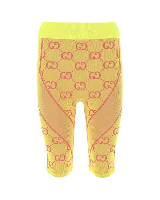 Gucci Synthetic Embroidered Stretch Nylon leggings in Yellow Lyst