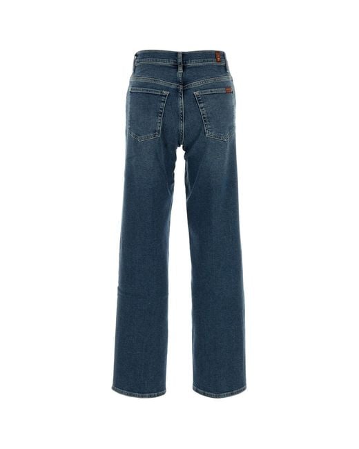 7 For All Mankind Blue Stretch Denim Stovepipe Jeans