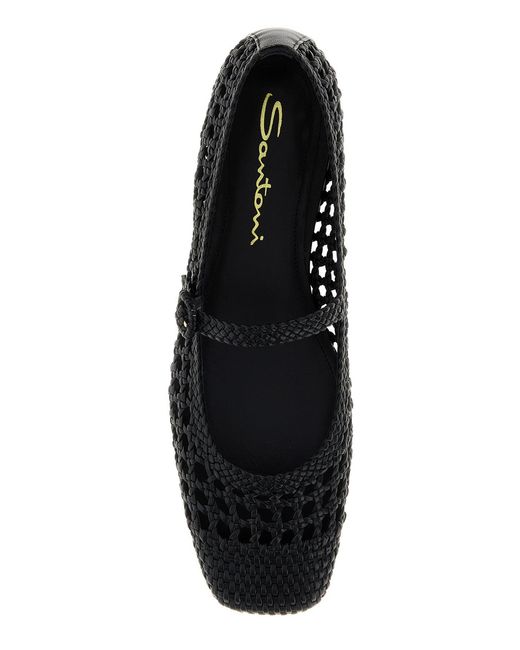 Santoni Black Leather Luce Ballerinas
