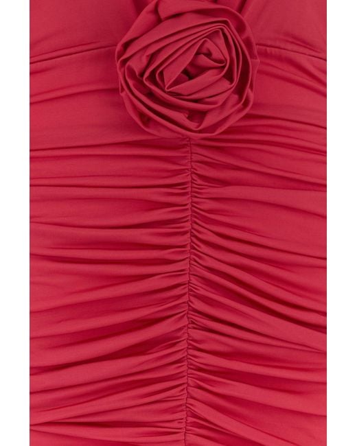 Blumarine Red Rose-Detail Ruched Long Dress