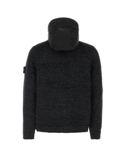 Stone Island Black Melange Cotton Blend Reversible Jacket for men