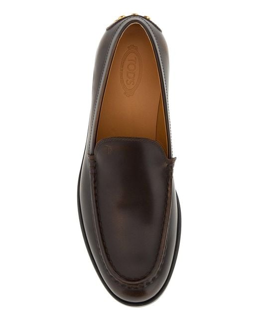 Tod's White Brown Leather Loafers