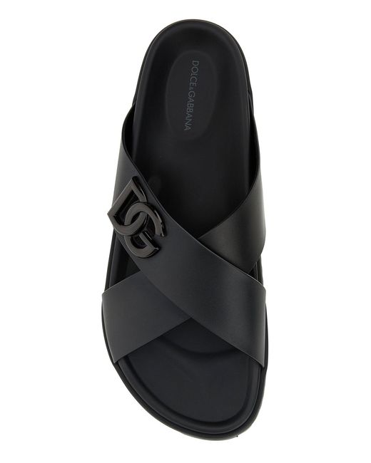 Dolce & Gabbana Black Leather Slippers for men