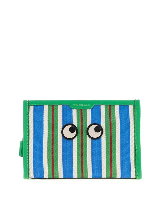 Anya Hindmarch Blue Embroidered Mesh Eyes Pouch
