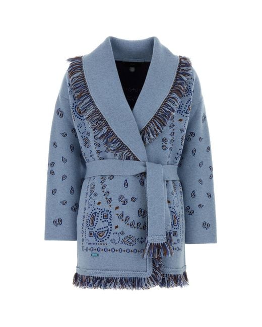 Alanui Blue Embroidered Wool Blend Bandana Cardigan