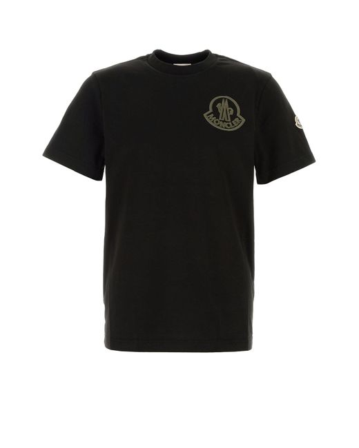 T-shirt in cotone nero di Moncler in Black da Uomo