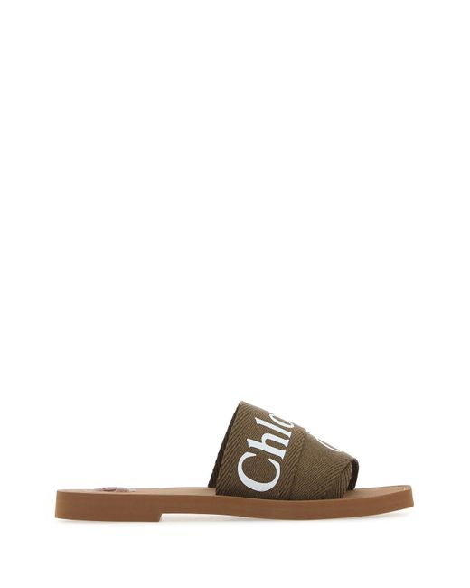 Chloé Army Linen Woody Slippers in Green - Save 5% | Lyst