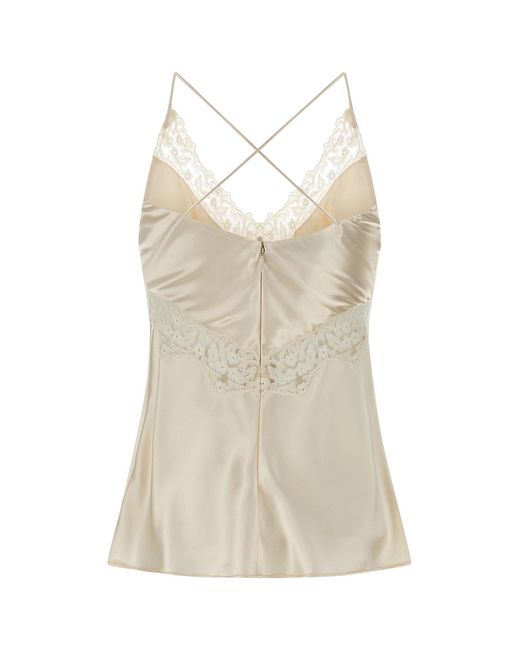 Alberta Ferretti Natural Ivory Satin Top