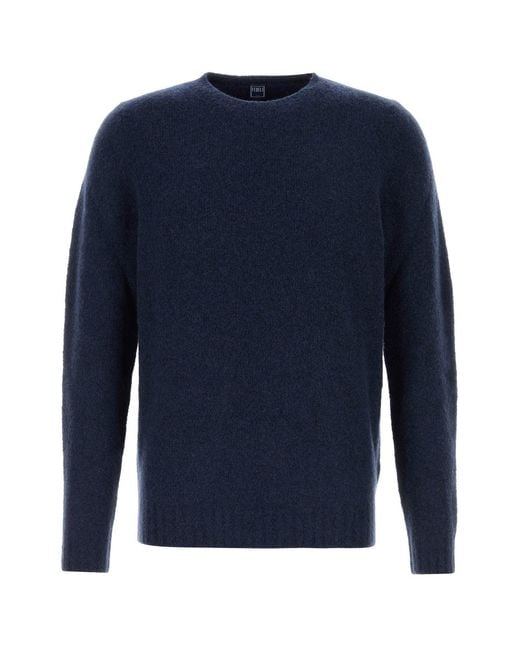 Fedeli Navy Blue Stretch Wool Blend Sweater for men