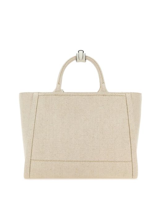 Borsa shopping in tela sabbia di Prada in Natural