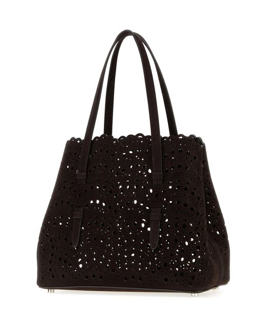 Alaïa Black Dark Brown Suede Mina 25 Handbag