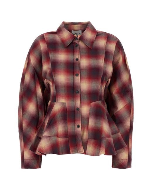 Ganni Brown Embroidered Flannel Shirt