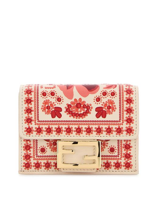 Portafoglio Baguette micro in pelle stampata di Fendi in Red