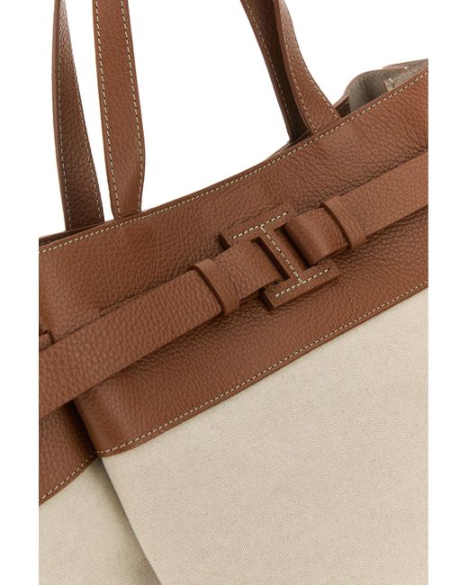 Borsa a mano Sulmona bicolor in tela e pelle di Iacucci in Brown