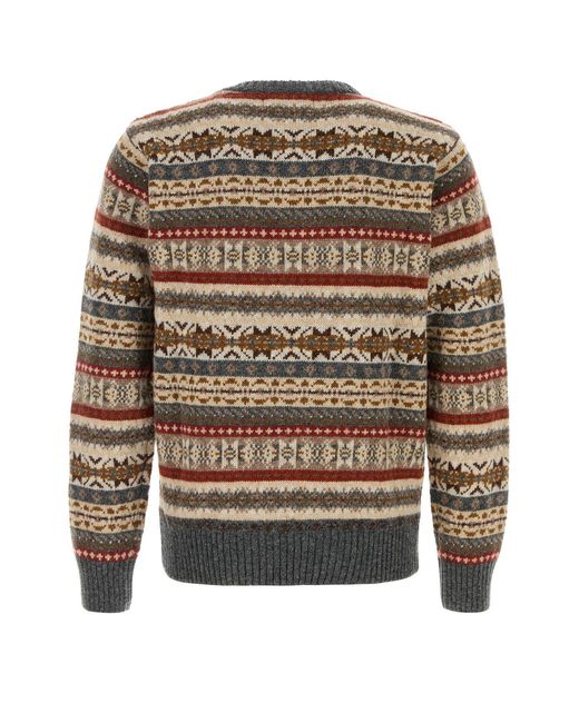 Harley Of Scotland Multicolor Embroidered Wool Sweater for men