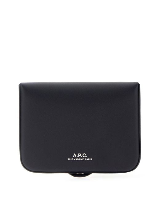 A.P.C. Black Navy Blue Leather Card Holder for men