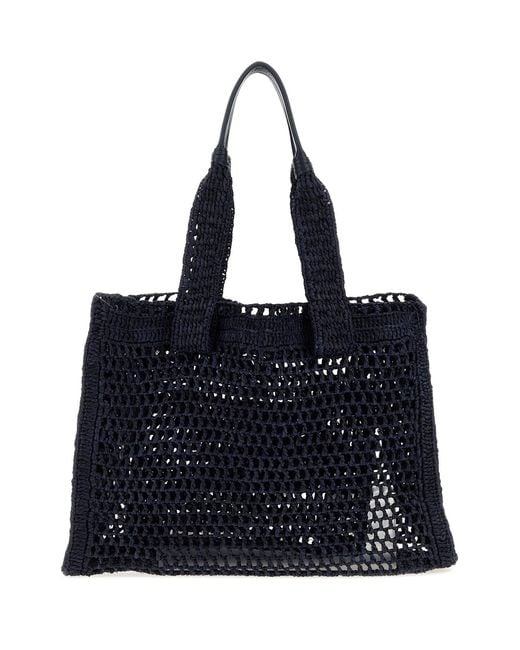 Chloé Black Navy Blue Raffia East-west Summer Banana Shopping Bag