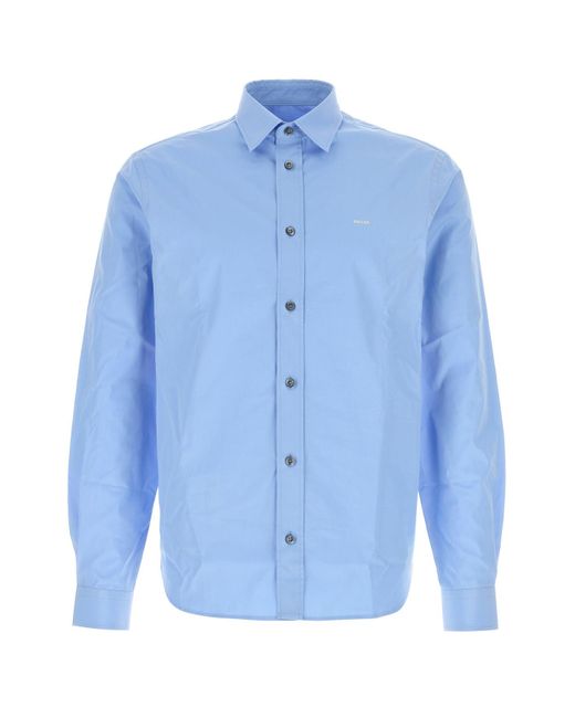 Camicia in popeline ceruleo di Prada in Blue da Uomo