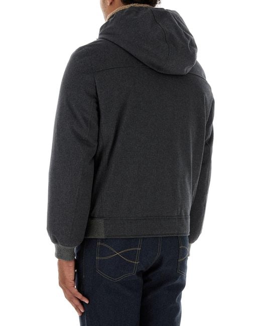 Brunello Cucinelli Black Graphite Wool Padded Jacket for men