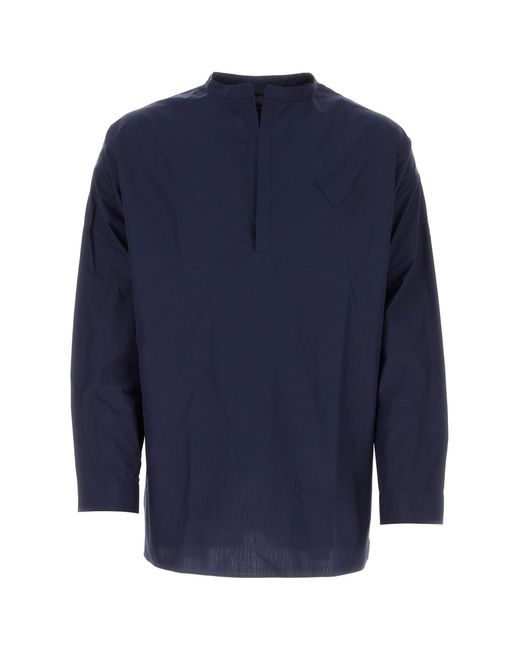 Camicia oversize in popeline blu navy di Prada in Blue da Uomo