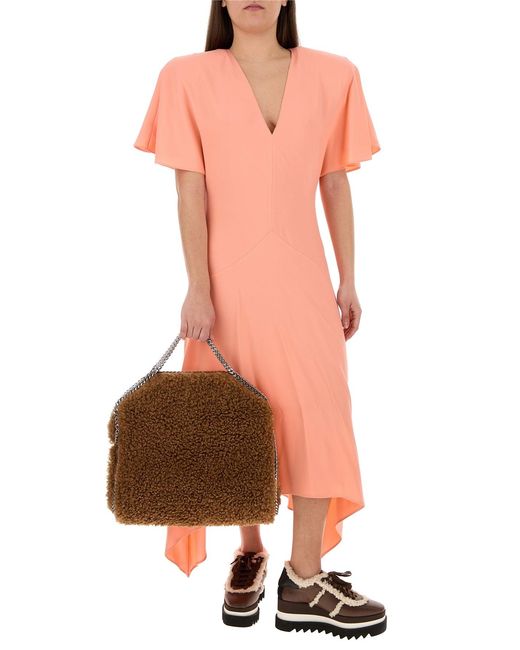 Stella McCartney Pink Envers Satin Matt Side V Neck Dress